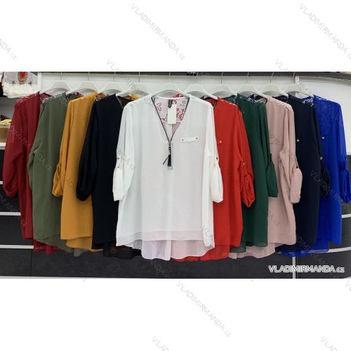 Tunika / Bluse mit Handtasche Langarm Damen (L / XL ONE SIZE) ITALIAN FASHION IMWD217083