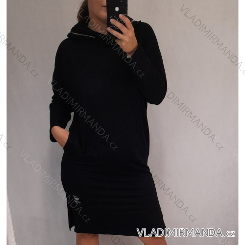 Šaty dlouhý rukáv s kapucí dámské (2xl/3xl ONE SIZE) ITALSKÁ MODA IM421588/DR schwarz 2XL / 3XL EINE GRÖSSE