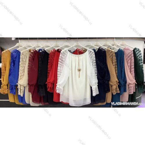 Tunika / Bluse mit Handtasche Langarm Damen (L / XL ONE SIZE) ITALIAN FASHION IMWD217083