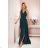 362-2 JUSTINE Langes Kleid mit Ausschnitt und Krawatte - grün