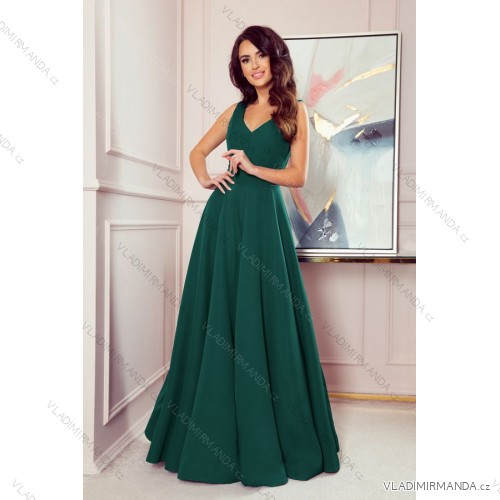 246-4 CINDY langes Kleid mit Ausschnitt - grün