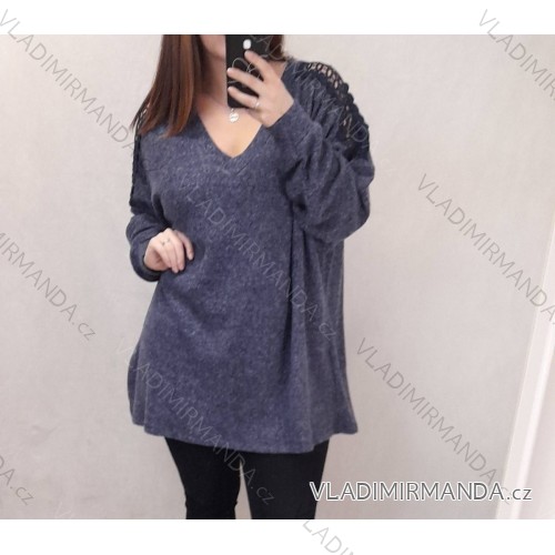 Langarmkleid mit Anhänger Damen Oversized (3XL / 4XL ONE SIZE) ITALIAN FASHION IMWQ2115022  <p>blau</p>