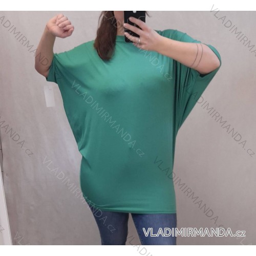 Tunika verlängertes Kleid Mini Kurzarm Damen OVERSIZE (UNI M / 2XL) ITALIENISCHE MODE IM720052 L / XL grün