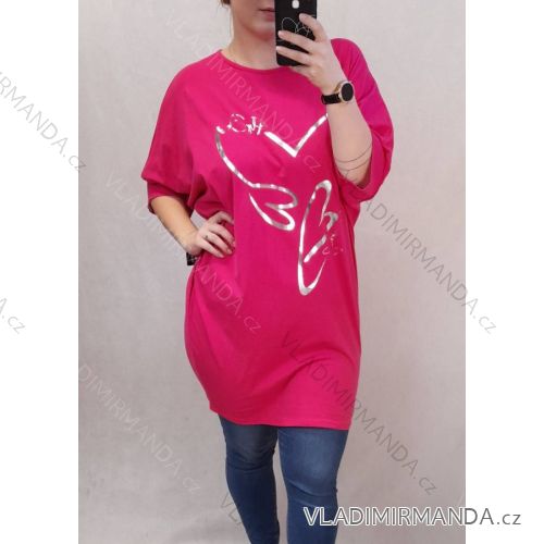 Kleid / Tunika verlängert Frauen (UNI XS-M) ITALIENISCHE MODE IM120042 dunkelrosa 2XL/3XL