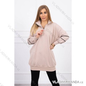 Beiges Sweatshirt mit Reißverschluss und Taschen