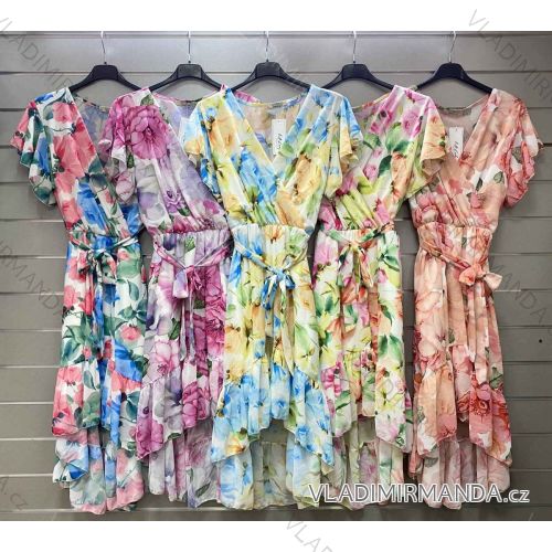 Šaty letní šifonové krátký rukáv dámské (S/M ONE SIZE) ITALSKÁ MÓDA IMWG221541