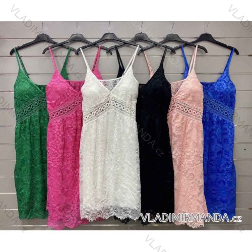 Damen Sommerkleid aus Spitze Baumwolle auf Trägern (S / M ONE SIZE) ITALIAN FASHION IMWG221546