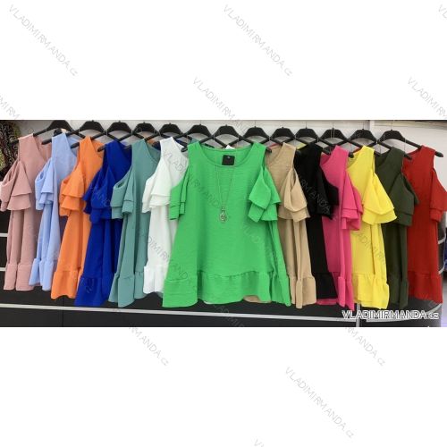 Elegante übergroße Tunika Schulter Kurzarm Damen Plus Größe (L / XL / 2XL ONE SIZE) ITALIAN FASHION IMWD221550