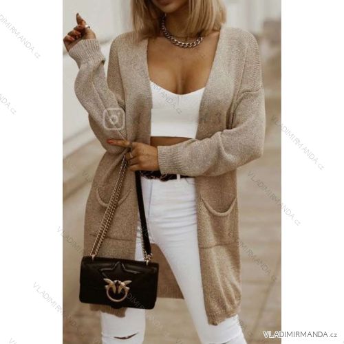 Cardigan pletený dlouhý rukáv dámský (S/M ONE SIZE) ITALSKÁ MÓDA IMWA217055