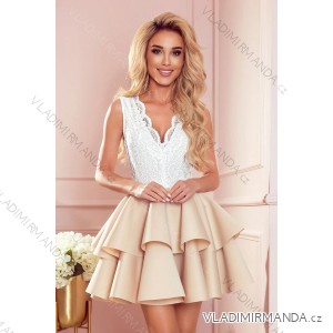 368-2 ZLATA zweifarbiges Kleid mit Spitzenausschnitt und Schaumstoff - beige