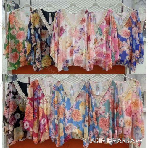 Übergroße Tunika für Damen aus Chiffon mit kurzen Ärmeln (M / L / XL ONE SIZE) ITALIAN FASHION IMWG222067