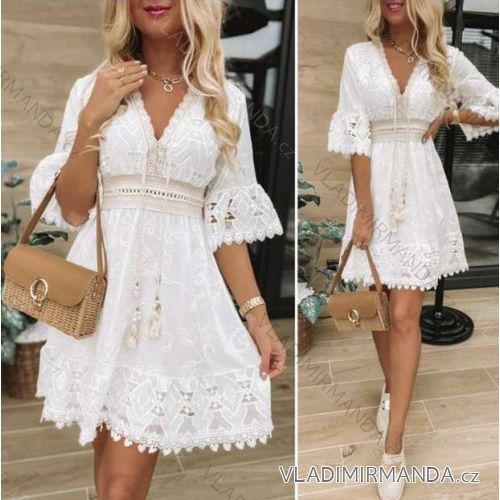 Kurzärmliges Kleid aus Spitze aus Baumwolle für Damen (Einheitsgröße S / M) ITALIAN FASHION IMWA222075