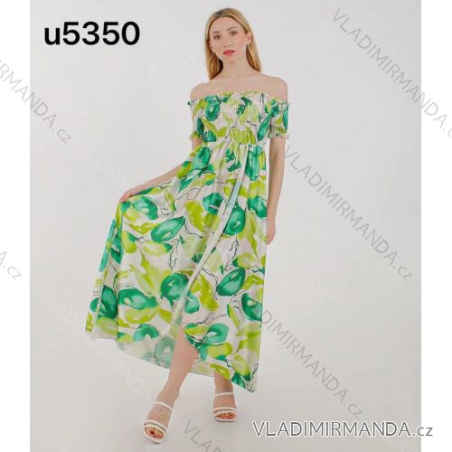 Šaty icecool dlouhé letní žabičkované carmen přes ramena dámské (S/M ONE SIZE) ITALSKÁ MÓDA IMM22676