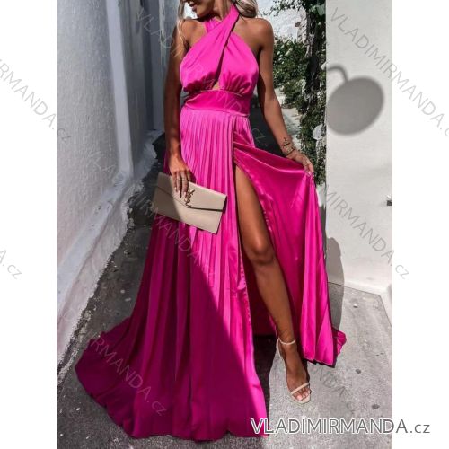 Langes Damenkleid mit ärmellosem Faltenrock (S / M ONE SIZE) ITALIAN FASHION IMM22714