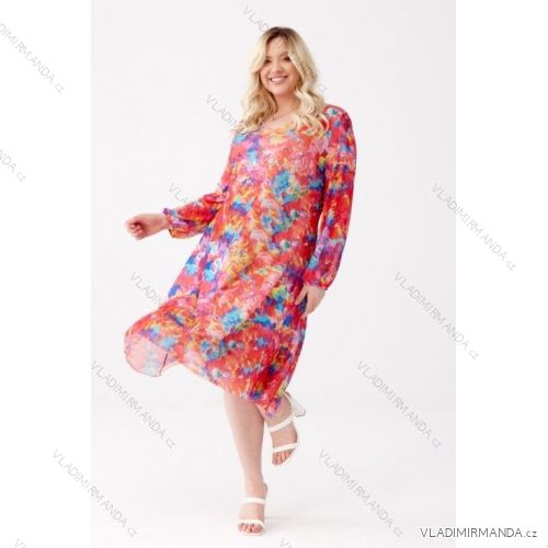 Šaty dlouhé carmen 3/4 krátký rukáv dámské nadrozměr (XL-3XL) POSLKÁ MÓDA PMLE21003