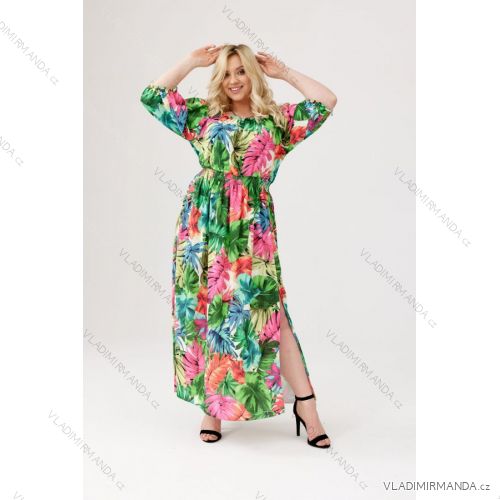 Šaty dlouhé carmen 3/4 krátký rukáv dámské nadrozměr (XL-3XL) POSLKÁ MÓDA PMLE21003