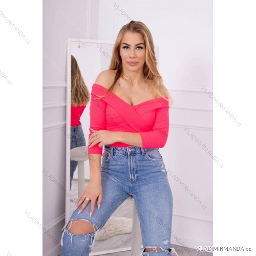 Neonpinke Bluse mit V-Ausschnitt