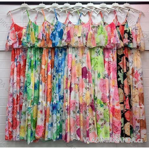 Langes Chiffon-Sommerkleid für Damen mit floralen Trägern (S / M ONE SIZE) ITALIAN FASHION IMWA222140