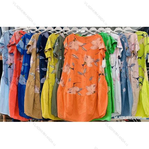 Šaty letní bavlněné krátký rukáv dámské nadrozměr (XL/2XL ONE SIZE) ITALSKÁ MÓDA IMWA222143