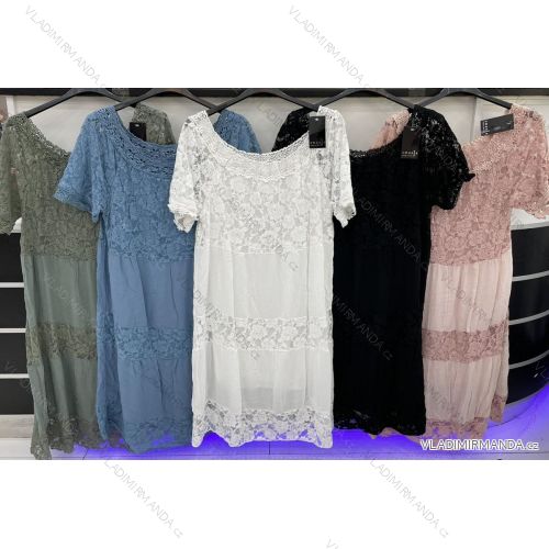 Kurzärmliges Spitzenkleid Damen Oversized Viskose (XL / 2XL ONE SIZE) ITALIAN FASHION IMWD222203