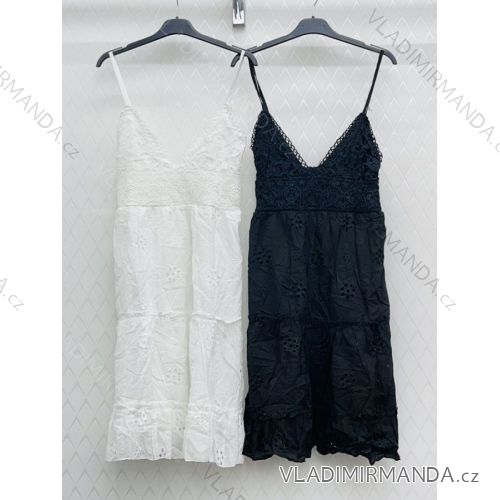 Šaty letní krajkové  bavlněné na ramínka dámské (S/M ONE SIZE) ITALSKÁ MÓDA IMWD222218