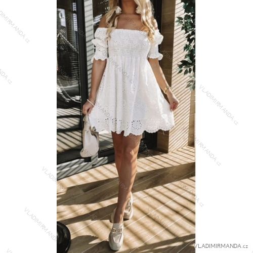 Carmen-Damenkleid aus Sommer-Baumwollspitze (S / M ONE SIZE) ITALIAN FASHION IMWA222450