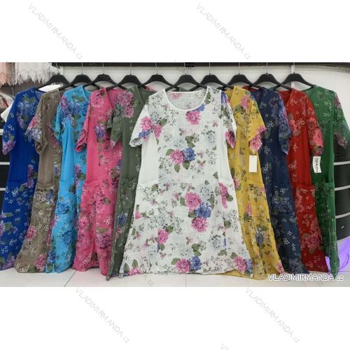 Šaty bavlněné krátký rukáv dámské nadrozměr (XL/2XL ONE SIZE) ITALSKÁ MÓDA IMWD222516