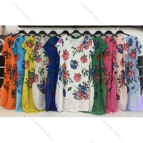 Šaty bavlněné krátký rukáv dámské nadrozměr (XL/2XL ONE SIZE) ITALSKÁ MÓDA IMWD222516