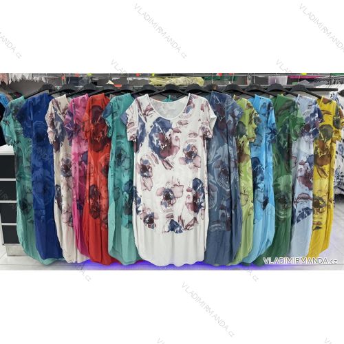 Šaty bavlněné krátký rukáv dámské nadrozměr (XL/2XL ONE SIZE) ITALSKÁ MÓDA IMWD222516