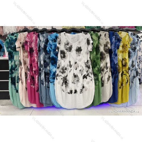 Šaty bavlněné krátký rukáv dámské nadrozměr (XL/2XL ONE SIZE) ITALSKÁ MÓDA IMWD222516
