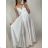 Langes trägerloses Sommerkleid für Damen aus Satin (S/M EINHEITSGRÖSSE) ITALIAN FASHION IMM22360 weiß