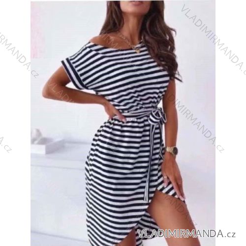 Gestreiftes Sommerkleid für Damen mit kurzen Ärmeln (S / M ONE SIZE) ITALIAN FASHION IMWG222596