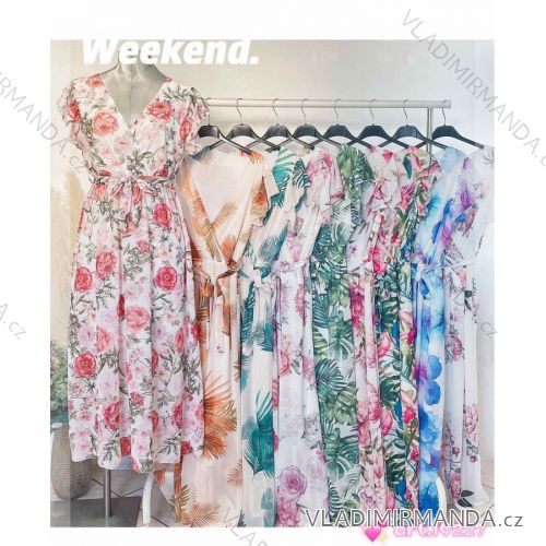 Langes Sommer-Chiffon-Kurzarmkleid für Damen (S / M ONE SIZE) ITALIAN FASHION IMWP222643