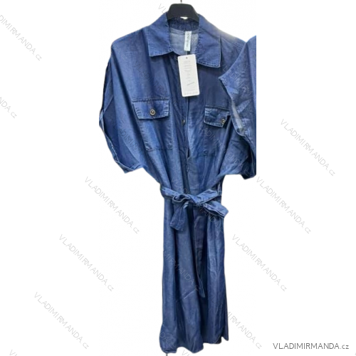 Šaty riflové košilové bez rukávů dlouhé letní  dámské (S/M ONE SIZE) ITALSKÁ MÓDA IMM21652