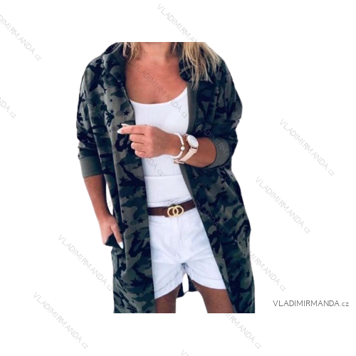 Strickjacke mit Taschen und Kapuze 3/4 Ärmel Damen Camo (uni s-l) ITALIAN FASHION IM4223121 Khaki M / L