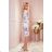 387-1 Tailliertes Kleid mit Umschlagausschnitt und langen Ärmeln - blau mit rosa Blumen