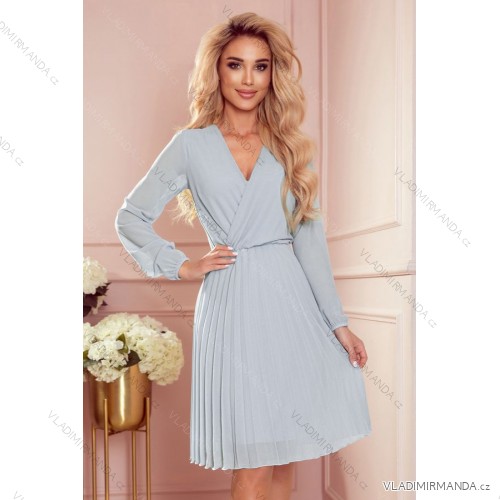 313-11 ISABELLE Faltenkleid mit Ausschnitt und langen Ärmeln - grau