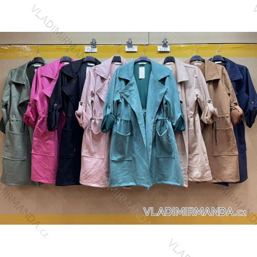 Kabát podzimní broušená koženka dámský (XL/2XL ONE SIZE) ITALSKÁ MÓDA IM422912