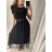 Langer Sommerrock mit Damengürtel (S / M / L ONE SIZE) ITALIAN FASHION IMWY22050 schwarz S/M