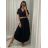 Sommer Midi Kurzarm Sommerkleid (S / M / L ONE SIZE) ITALIAN FASHION IMWA222563 schwarz M / L