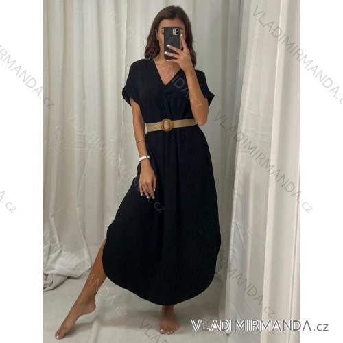 Sommer Midi Kurzarm Sommerkleid (S / M / L ONE SIZE) ITALIAN FASHION IMWA222563 schwarz M / L