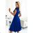 381-3 LINDA - Chiffonkleid mit Spitzenausschnitt - Königsblau