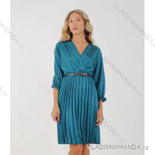 Elegantes Damenkleid aus Satin mit Gürtel und langen Ärmeln (S/M.EINHEITSGRÖSSE) ITALIAN FASHION IMM22UN7102