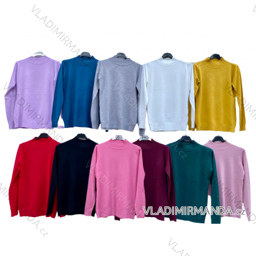 Damen-Strickpullover mit langen Ärmeln und Stehkragen (Einheitsgröße S/M/L) ITALIENISCHE MODE IM725050