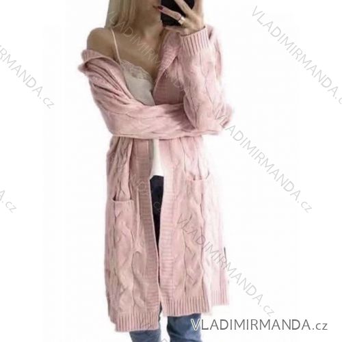Damen Langarm-Strickjacke mit Kapuze (S/M/L ONE SIZE) ITALIAN FASHION IMWB22266