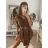 Šaty elegantní dlouhý rukáv dámské (S/M ONE SIZE) ITALSKÁ MÓDA IMM22SARA braun S/M