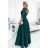 309-5 AMBER elegantes langes Spitzenkleid mit Ausschnitt - grün