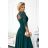 309-5 AMBER elegantes langes Spitzenkleid mit Ausschnitt - grün