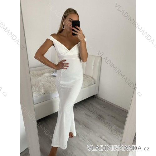 Šaty elegantní dlouhý rukáv dámské (S/M ONE SIZE) ITALSKÁ MÓDA IMM211535 weiß S/M