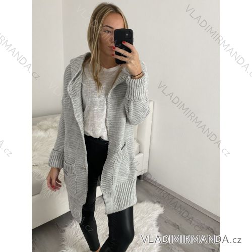 Svetr pletený prodloužený zapínací dlouhý rukáv dámský nadrozměr (2XL/3XL ONE SIZE) ITALSKÁ MÓDA IMD21895 M / L schwarz